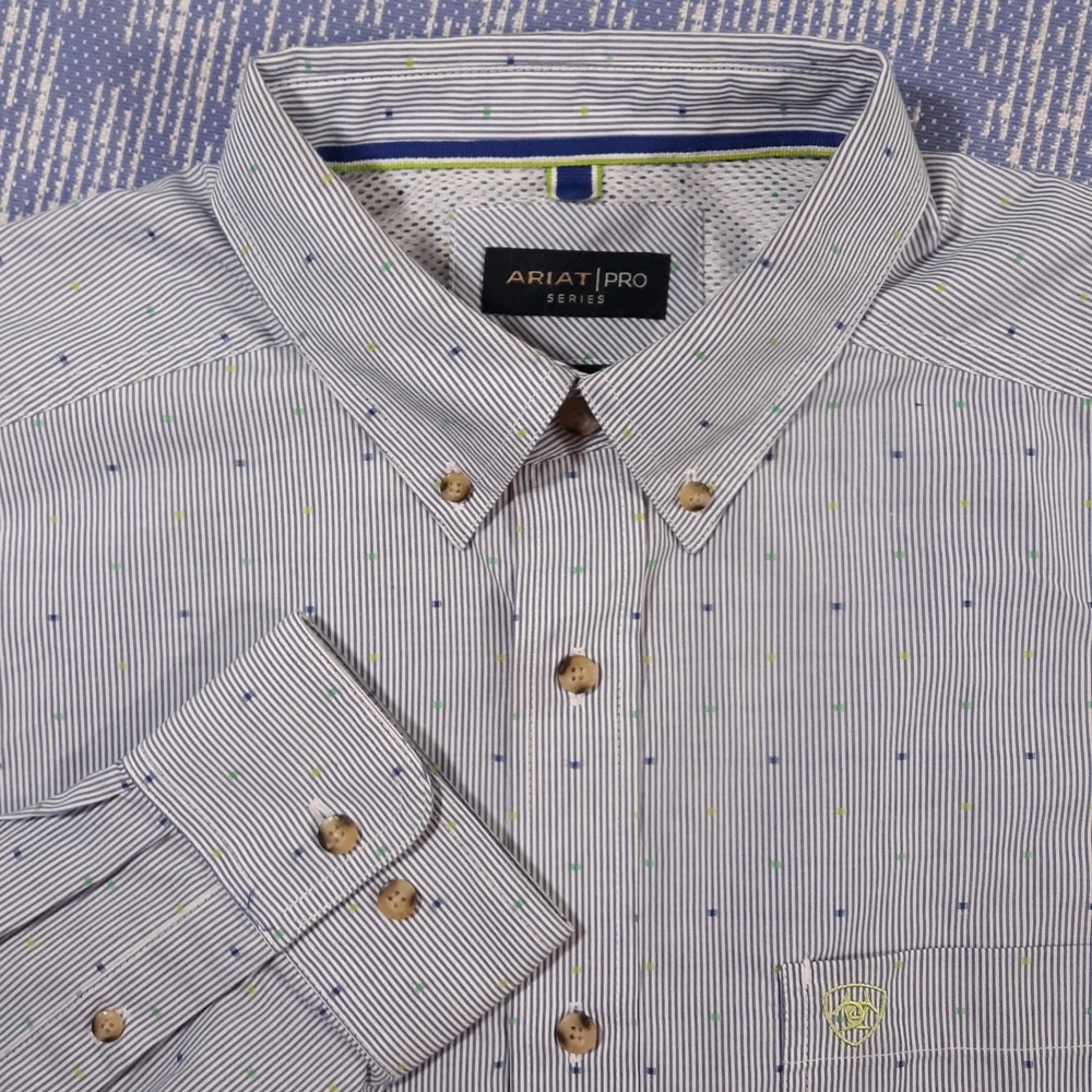 ARIAT Pro Series Shirt Mens XL Blue Western Rodeo Cowboy Workwear Button Down
